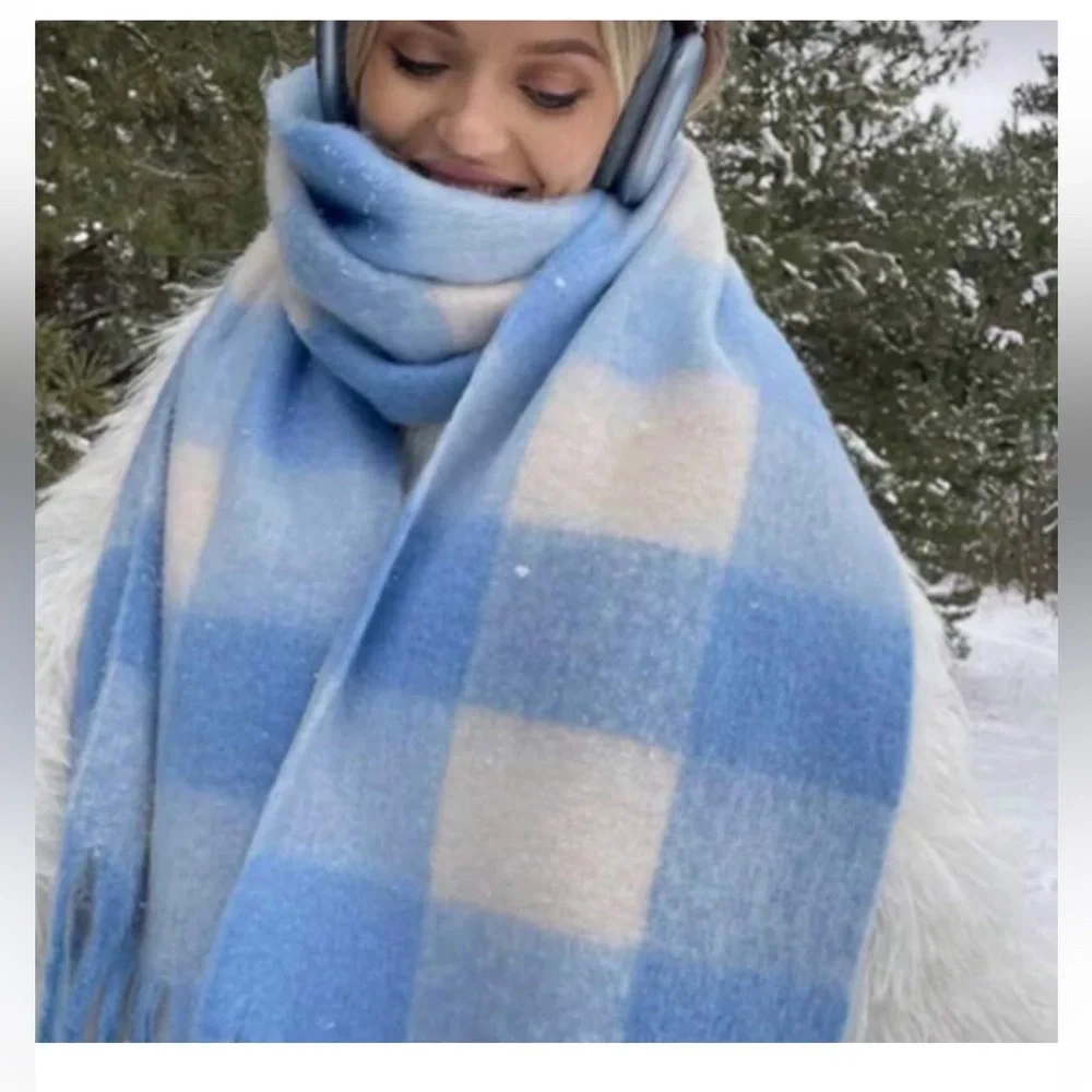 New bleu sky and white clouds Mohair Scarf Fuzzy 82.68 × 15.75 inches Wrap